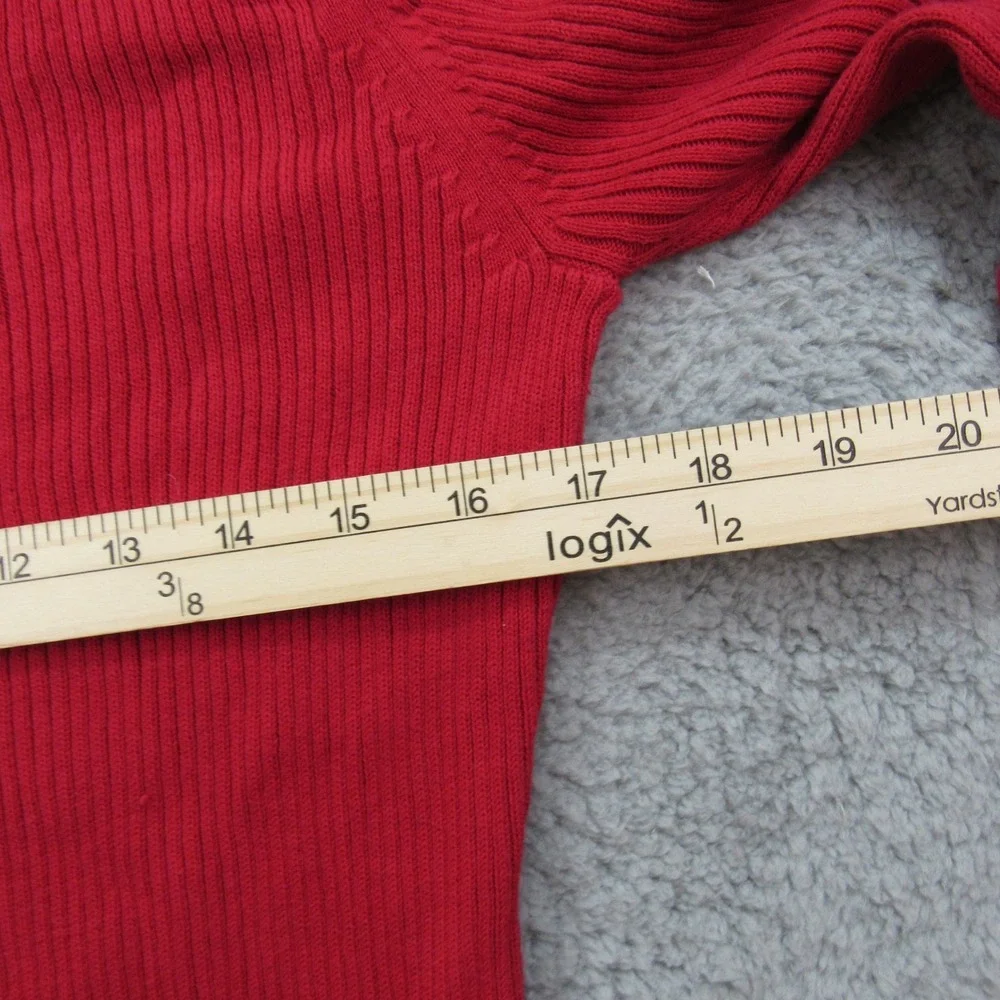 Escapade Red Cotton Cable‎ Knit Mock Neck Button Up Sweater Women's Size M